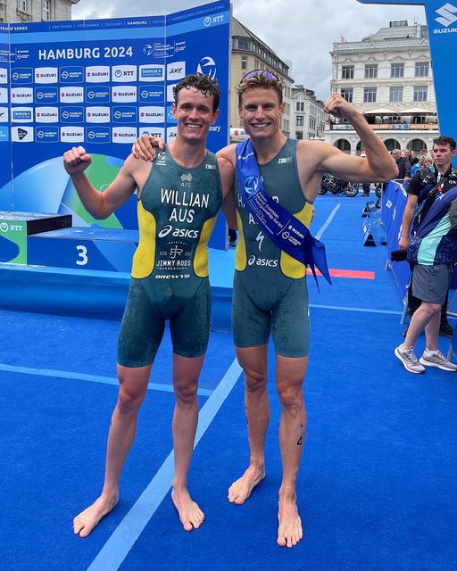 Matthew Hauser wins the World Triathlon Championship Series event in Hamburg.