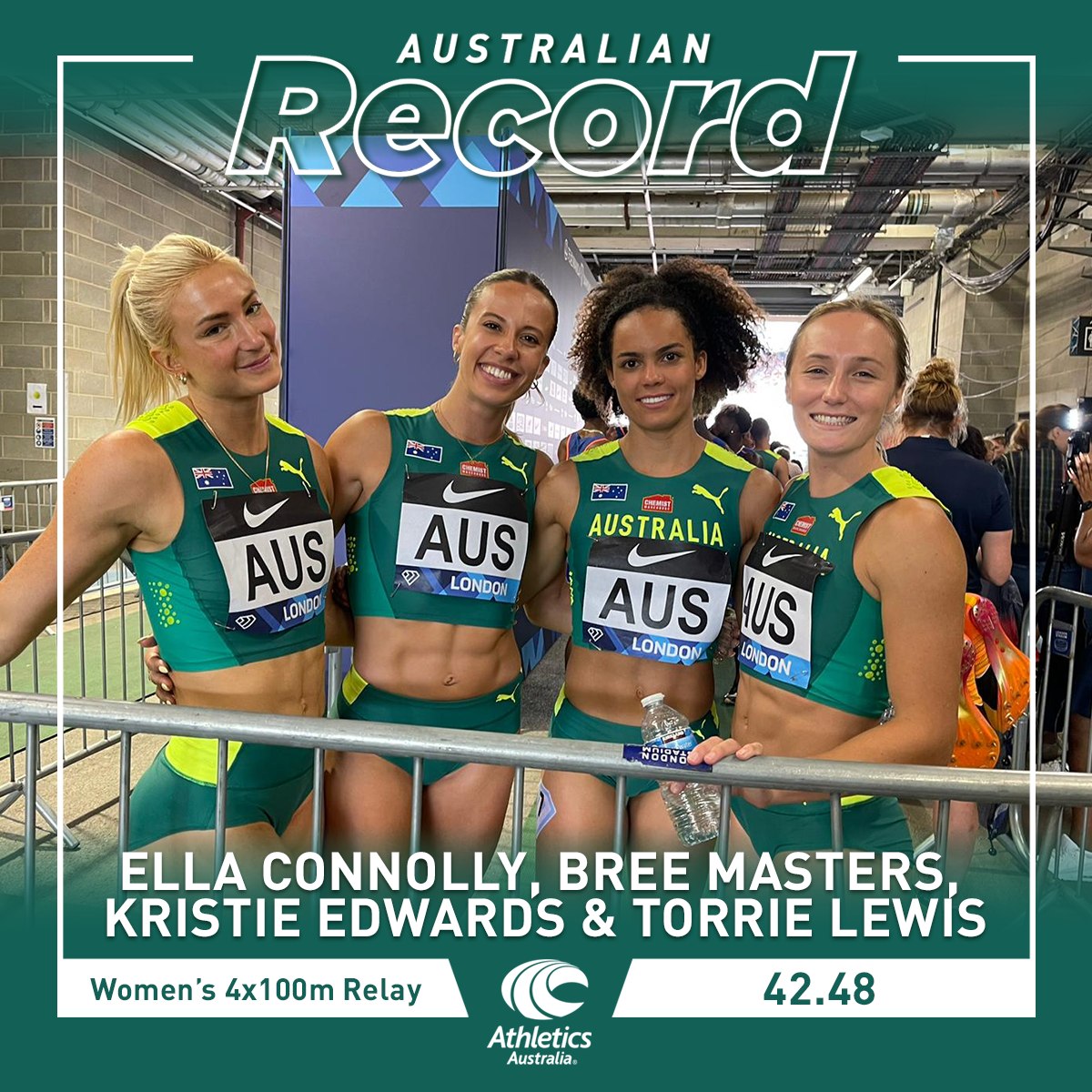 QAS-supported athletes help the Australian women's 4x100 metre relay team set an Australian record at the London Diamond League.