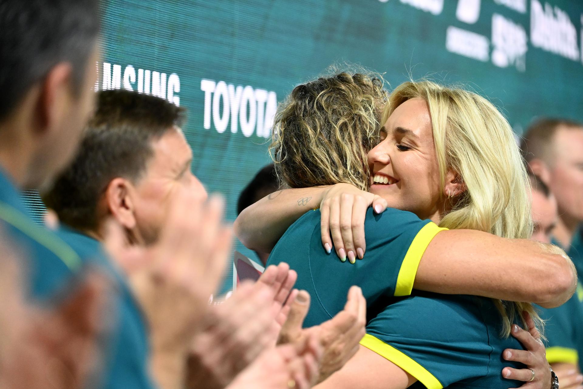 Ariarne Titmus smiling after being selected to swim at the Paris Olympics.