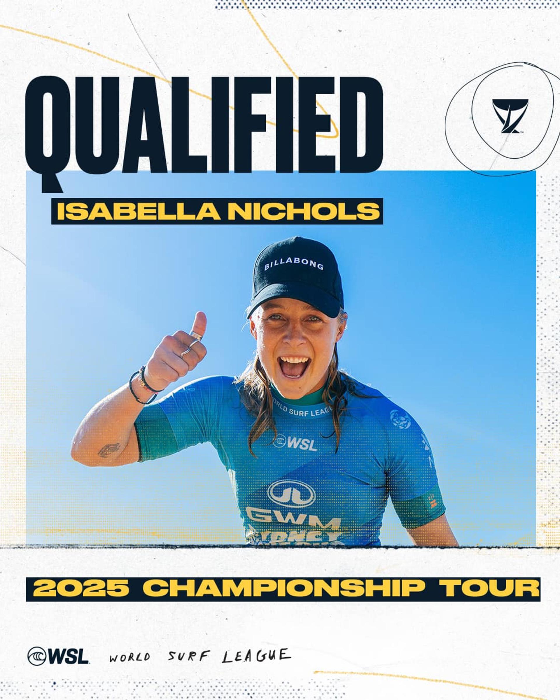 QAS supported surfer Isabella Nichols has qualified for WSL's Championship Tour in 2025. Photo: WSL.